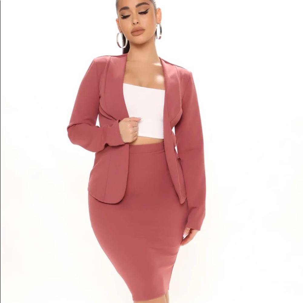 Mauve Blazer Skirt Set